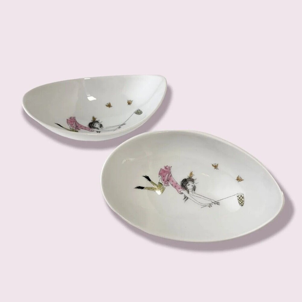 VTG Set of 2 Trinket Dishes Edelstein Bavaria MCM 1960s Handpainted Mia Lederer